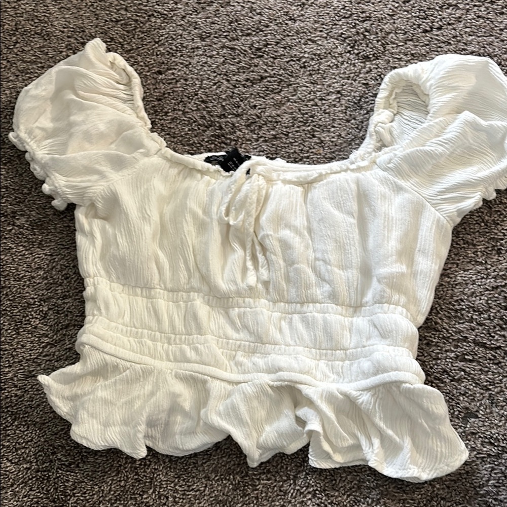 Urban Planet White Puff Sleeve Ruffled Blouse